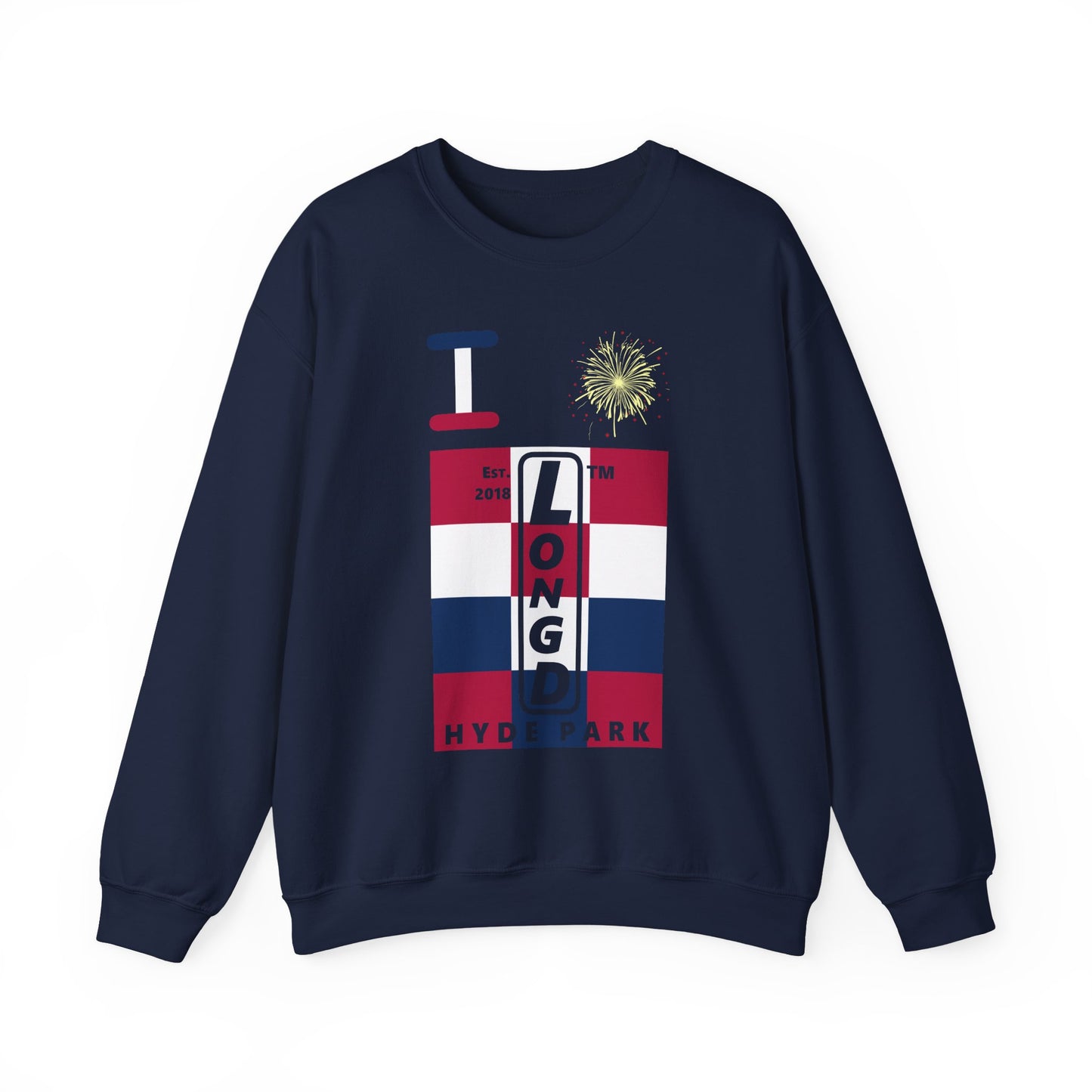 I Burst LongD negative 4x3 Hyde Park upright logo crewneck sweatshirt