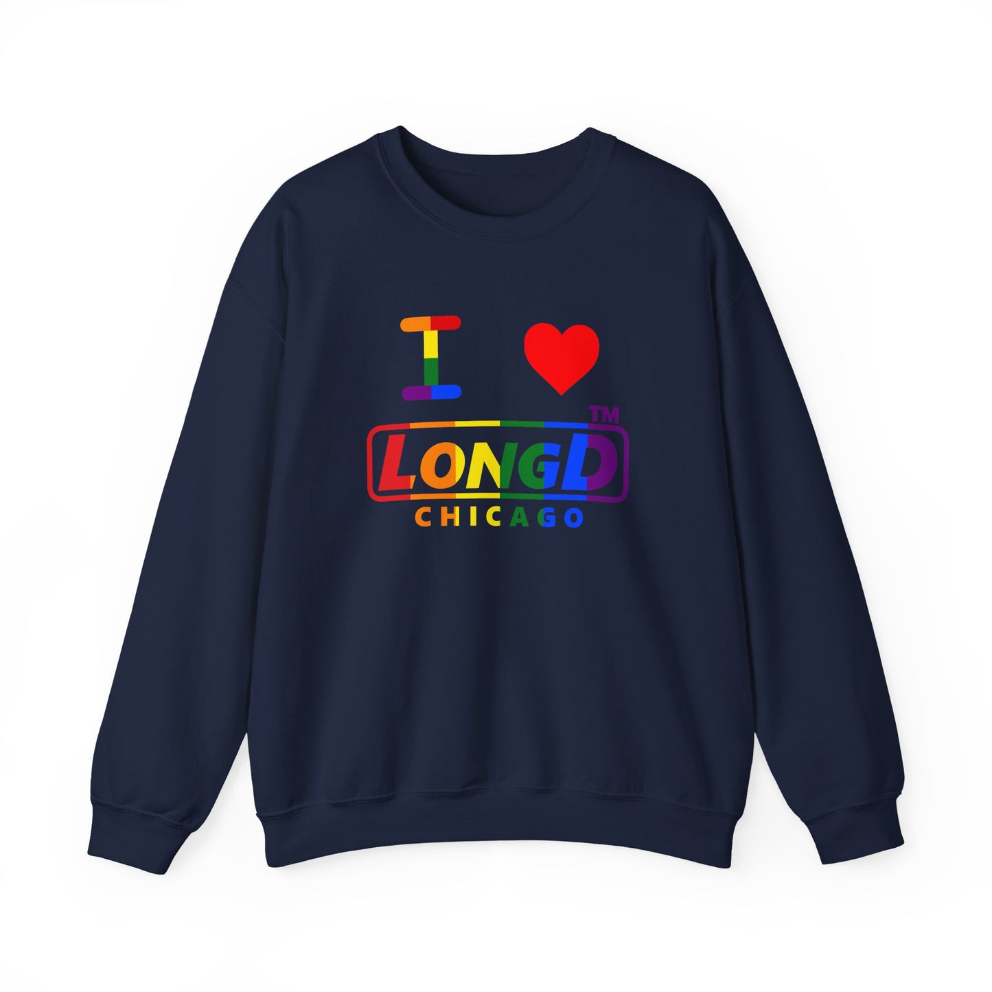 I Luv LongD positive vertical striped Chicago logo crewneck sweatshirt (Pride colors)