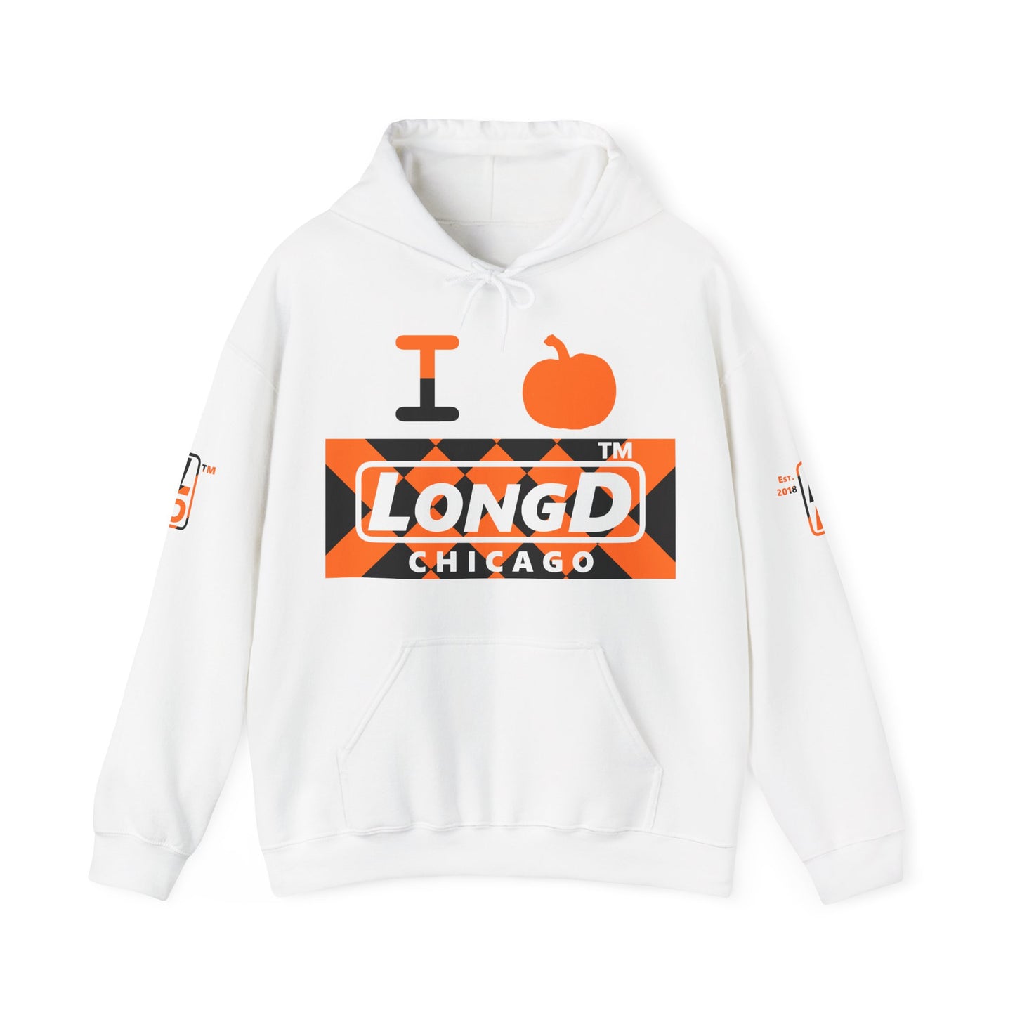 I pumpkin LongD Chicago negative stylized argyle 4-print logo hoodie
