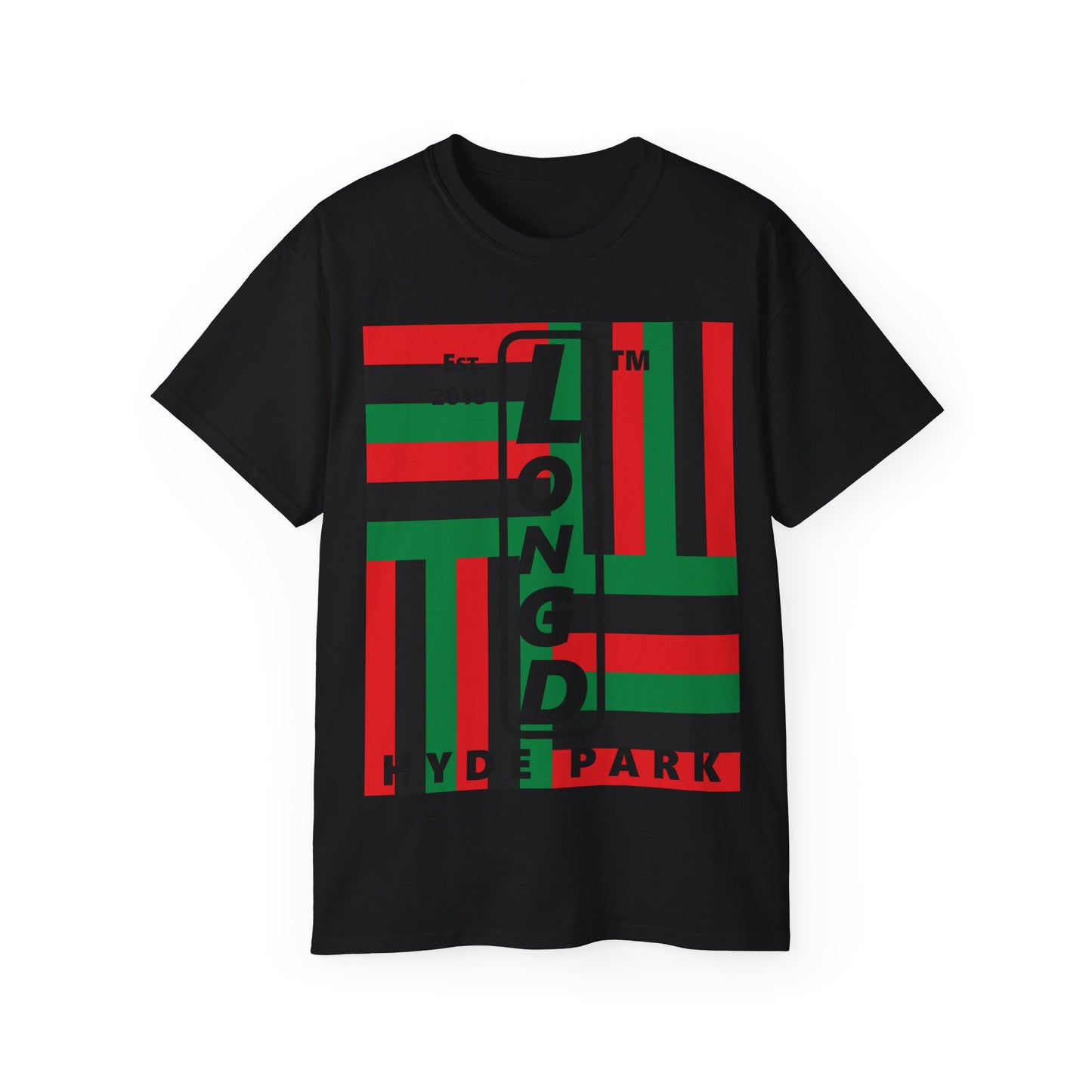 LongD Cotton Tee negative windmill Hyde Park upright logo (Juneteenth colors)