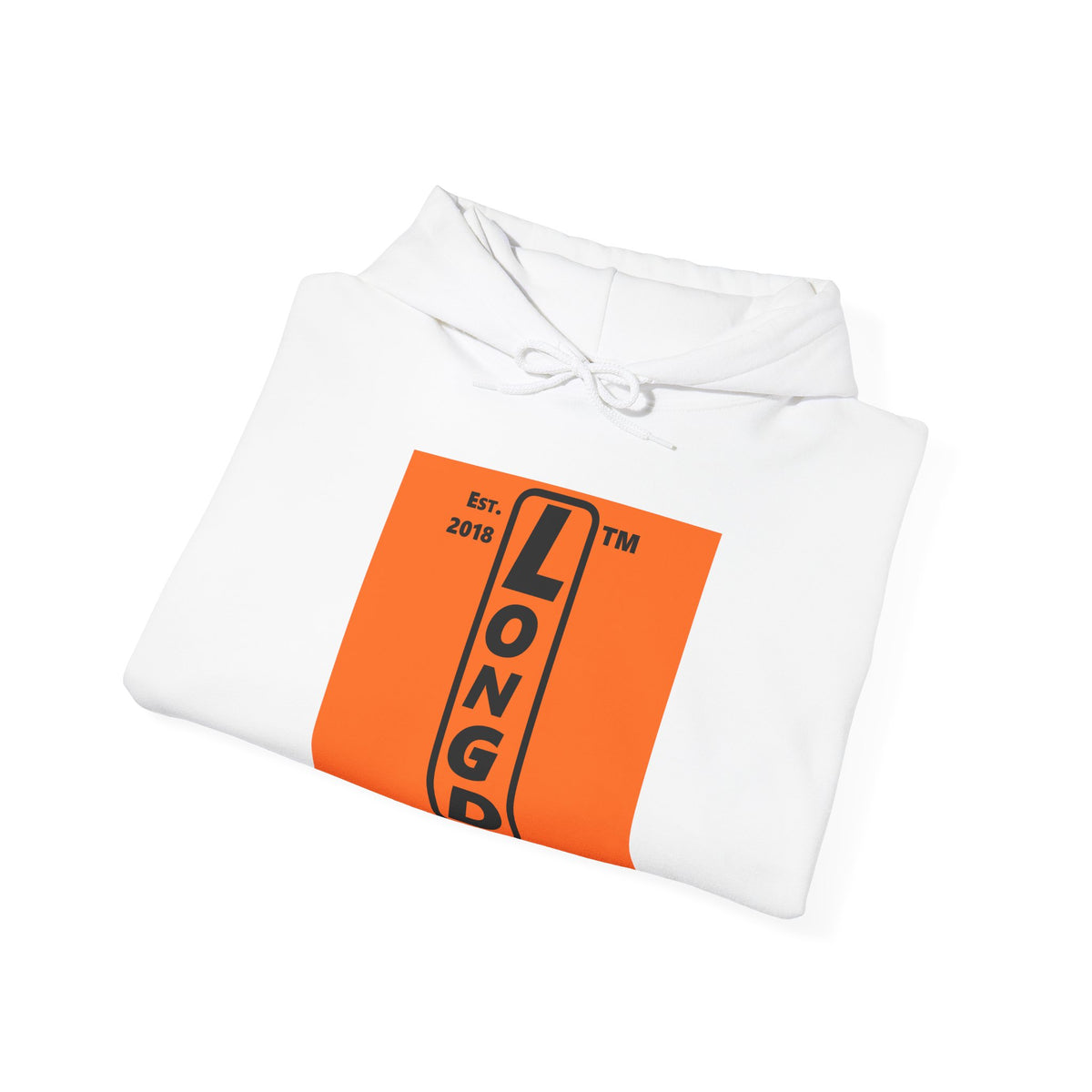 LongD Hyde Park upright logo Black (000000) on orange (FE7518) (Halloween colors) hoodie