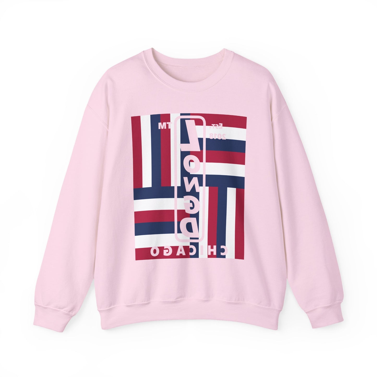 LongD negative rotated windmill Chicago front-back upright logo crewneck sweatshirt (patriotic colors)