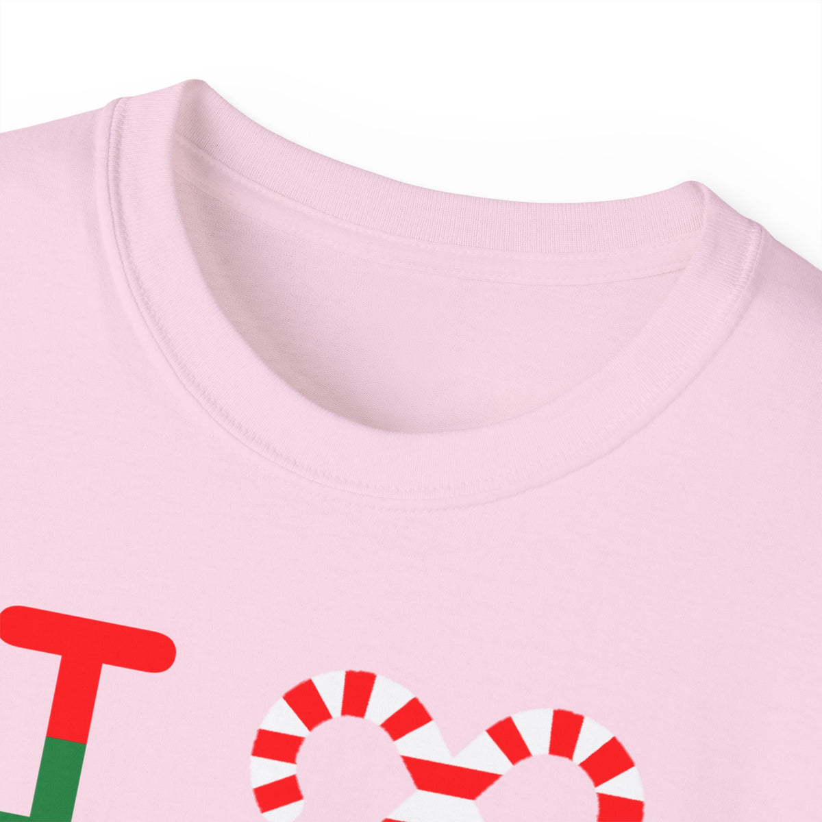 I candy cane LongD Chicago upright front-back logo positive red on negative green cotton tee