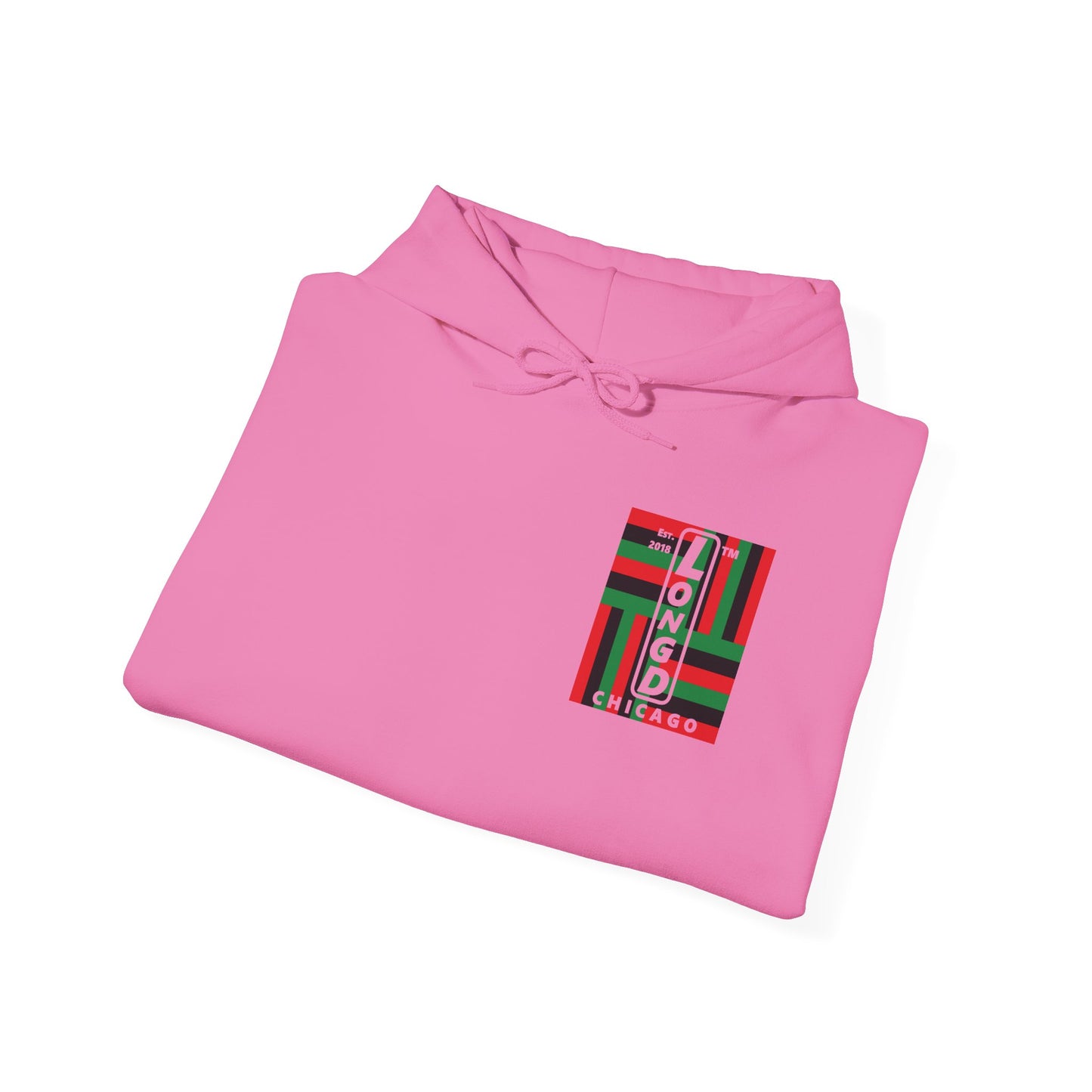 LongD single-breasted negative windmill front-back upright Chicago logo hoodie (Juneteenth colors)