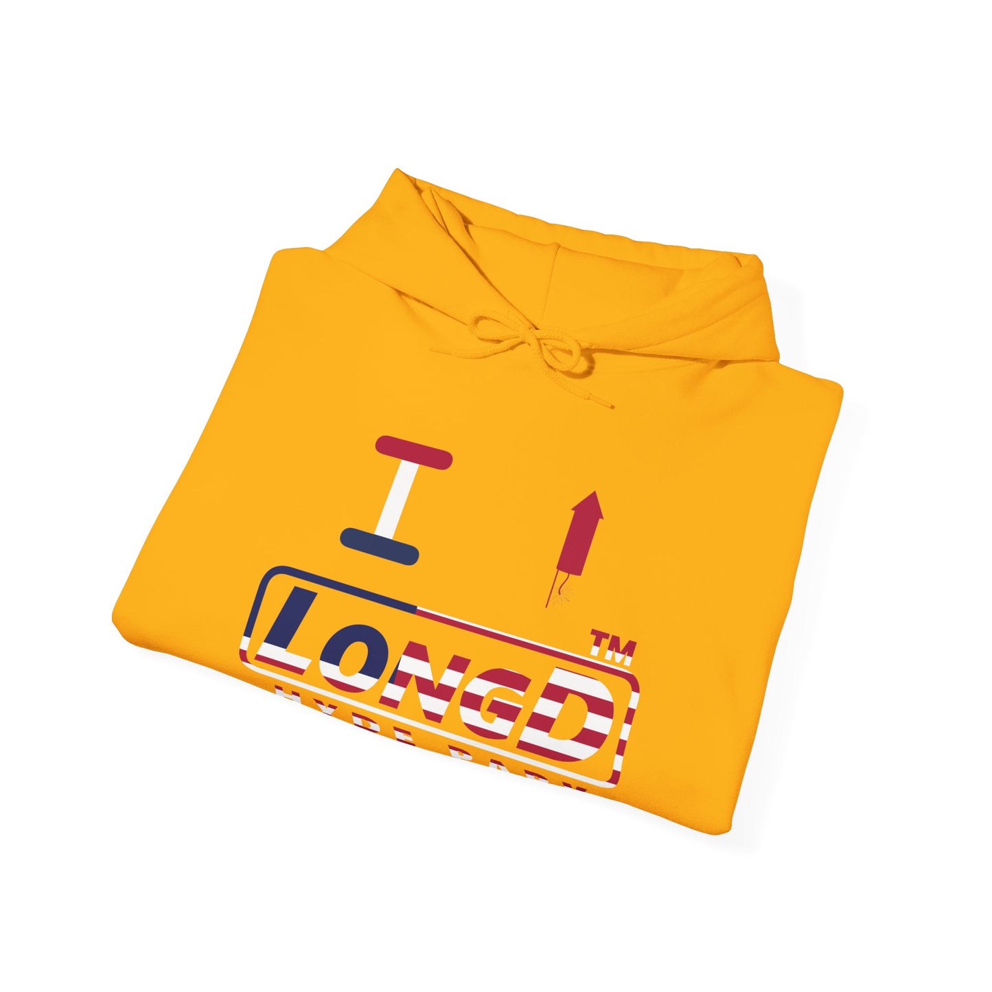 I firecracker LongD® positive flag Hyde Park logo hoodie