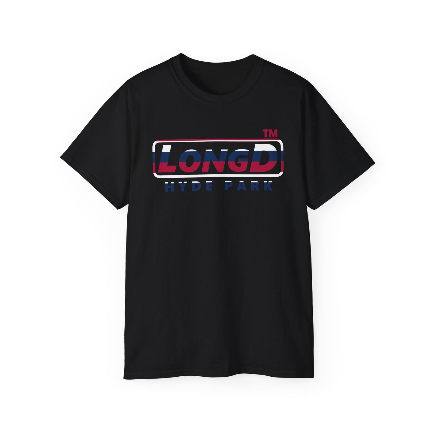 LongD positive horizontal 6-striped Hyde Park logo cotton tee (patriotic colors)