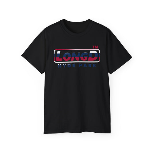LongD positive horizontal 6-striped Hyde Park logo cotton tee (patriotic colors)