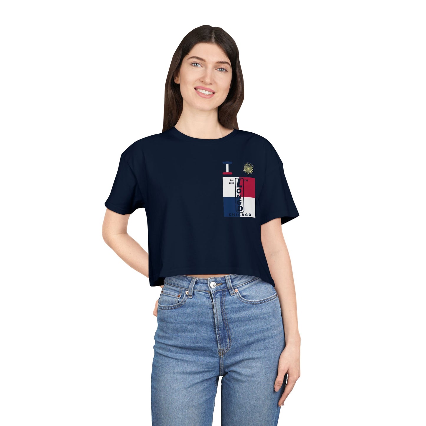 I burst LongD negative quarters upright single-breasted Chicago logo crop tee