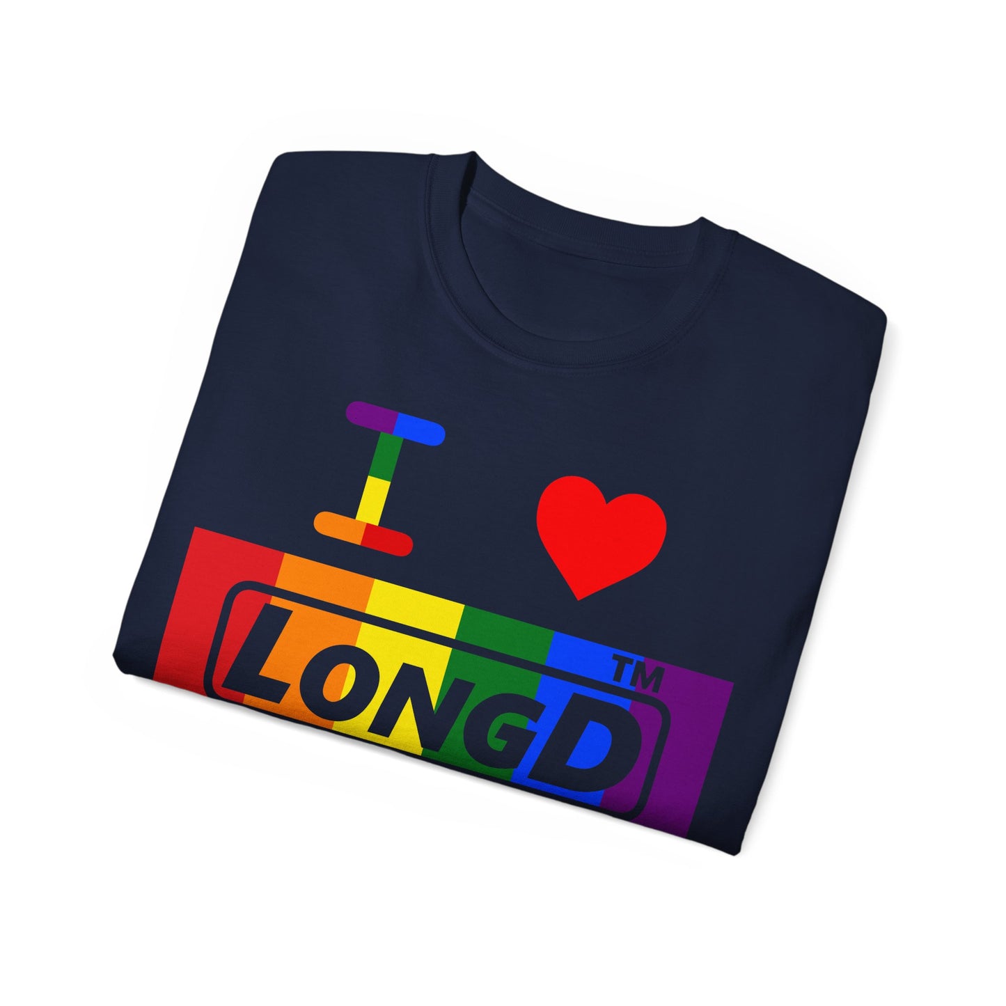 I Luv LongD negative vertical striped Chicago logo cotton tee (Pride colors)