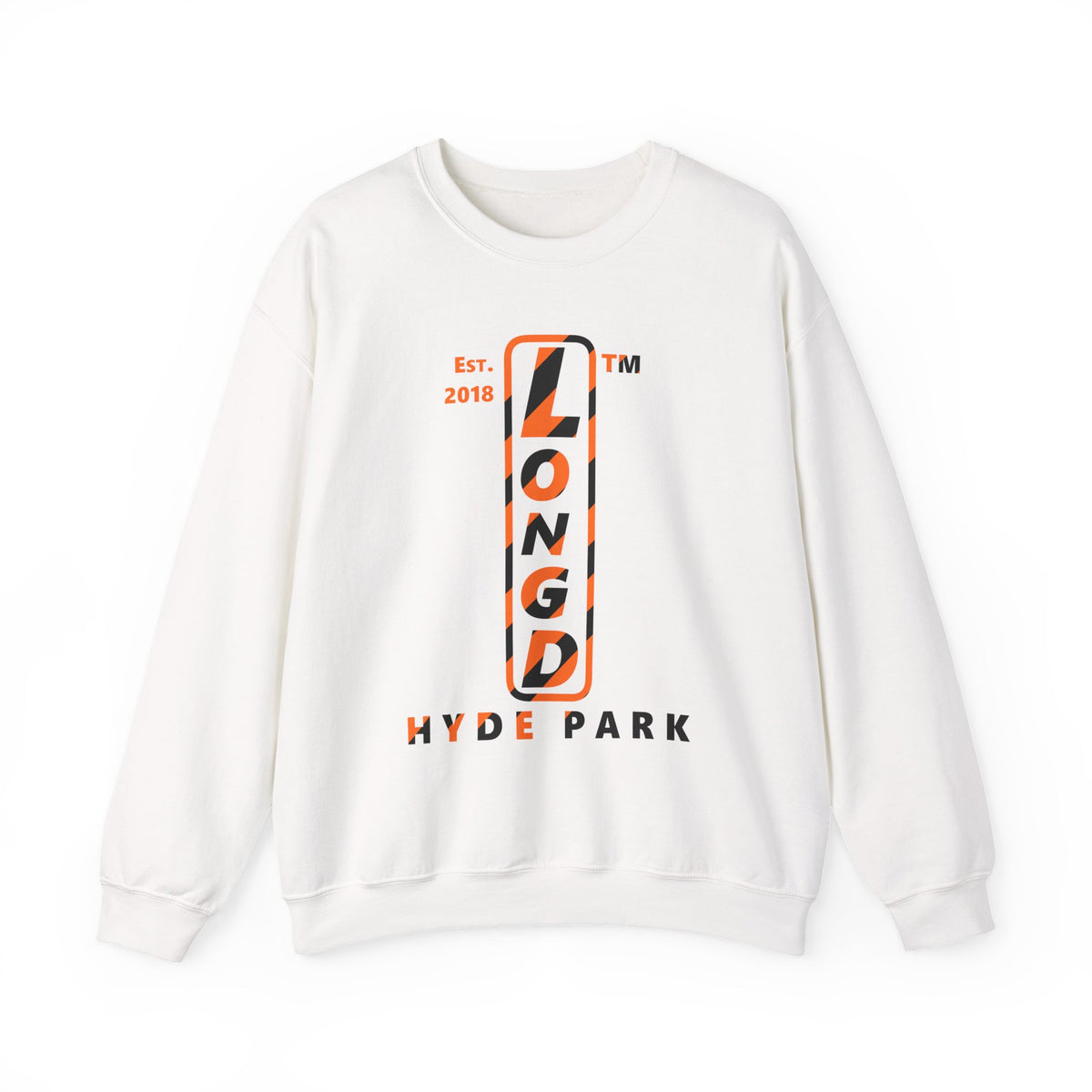 LongD Hyde Park positive upright pixel-weighted 12-striped logo (Halloween colors) crewneck sweatshirt