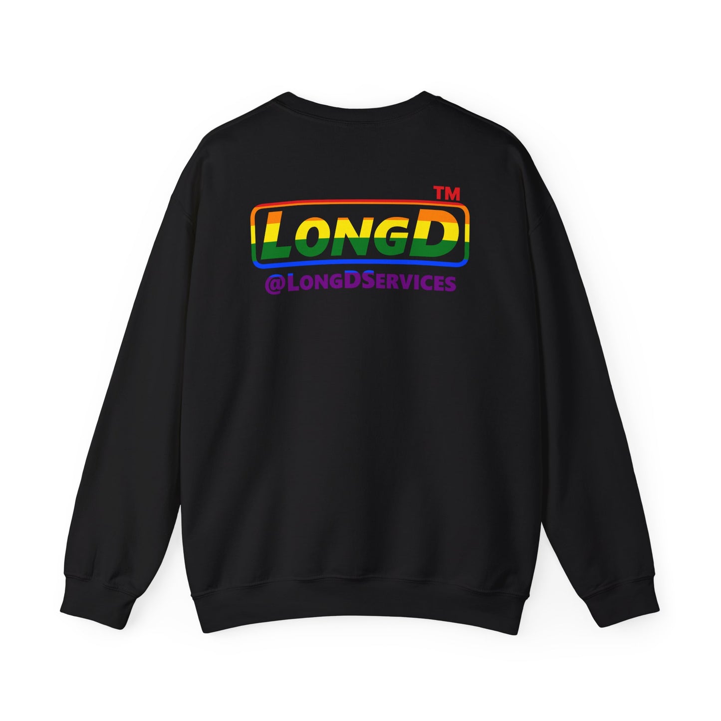 LongD positive horizontal striped front-back Chicago logo crewneck sweatshirt (Pride colors)