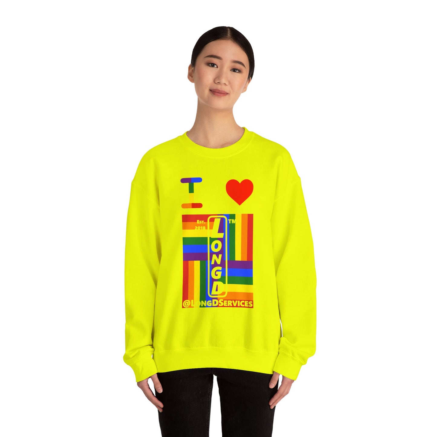 I Luv LongD negative windmill tag upright front-back logo crewneck sweatshirt