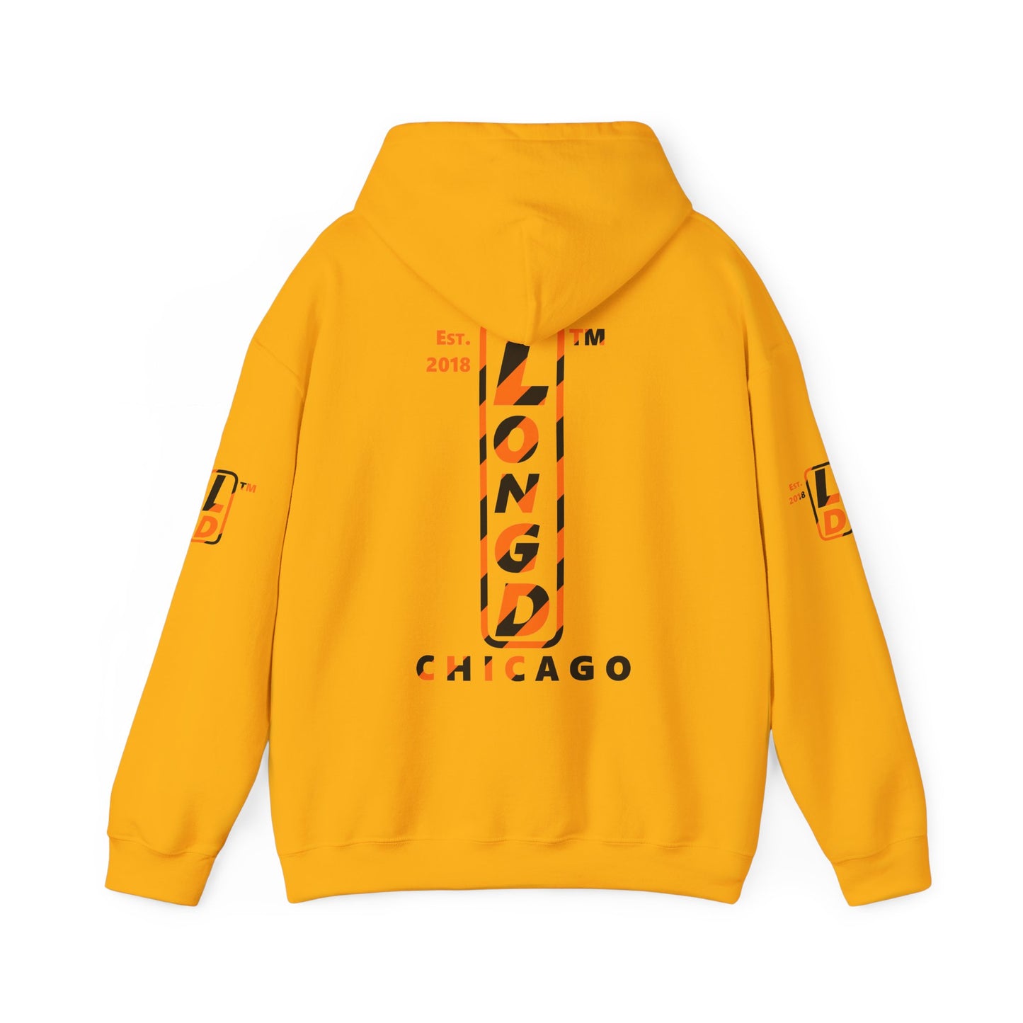 LongD Chicago positive upright pixel-weighted 12-striped 4-print logo (Halloween colors) hoodie