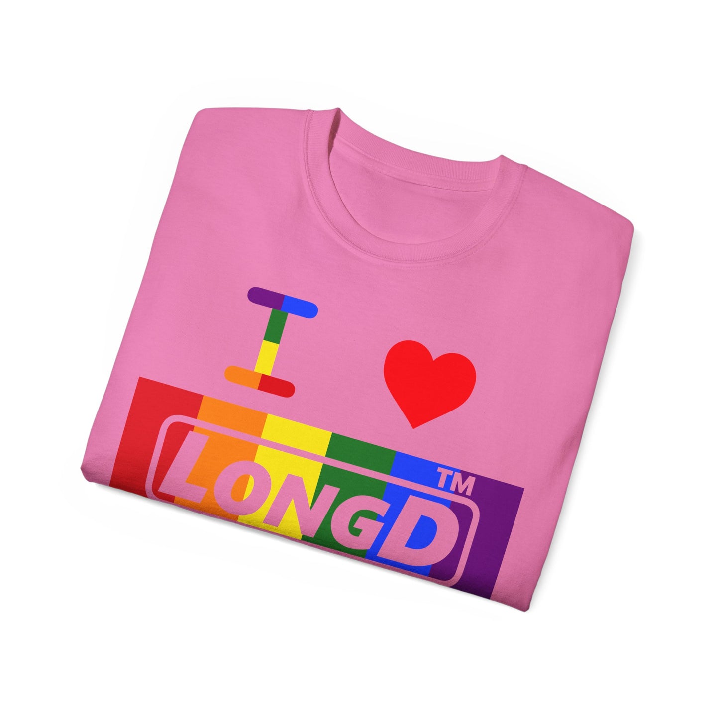 I Luv LongD negative vertical striped Hyde Park logo cotton tee (Pride colors)