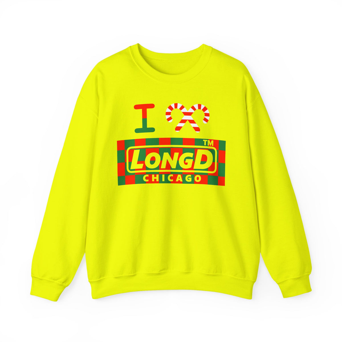 I candy cane LongD Chicago negative checkered logo crewneck sweatshirt
