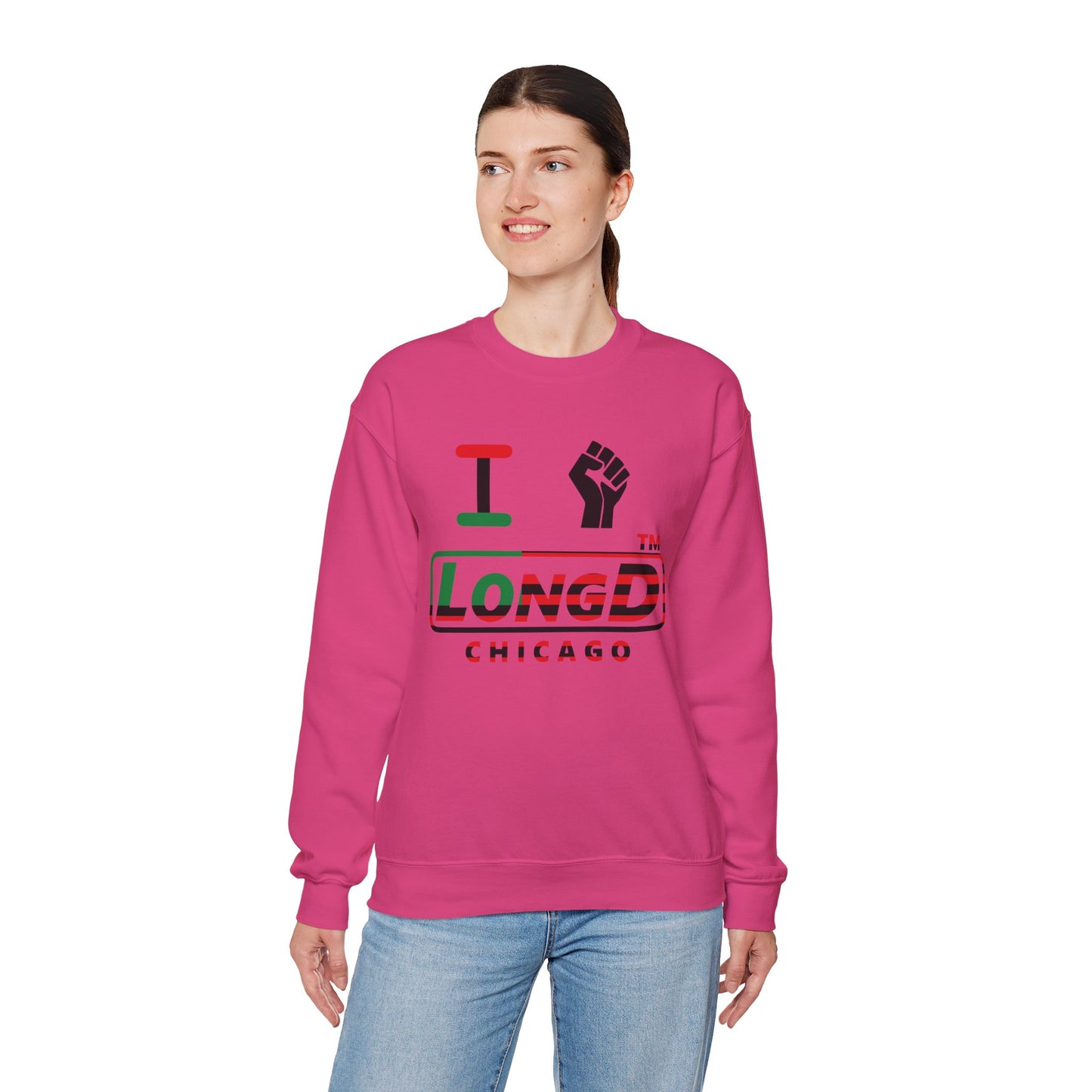I fist LongD positive flag Chicago logo crewneck sweatshirt
