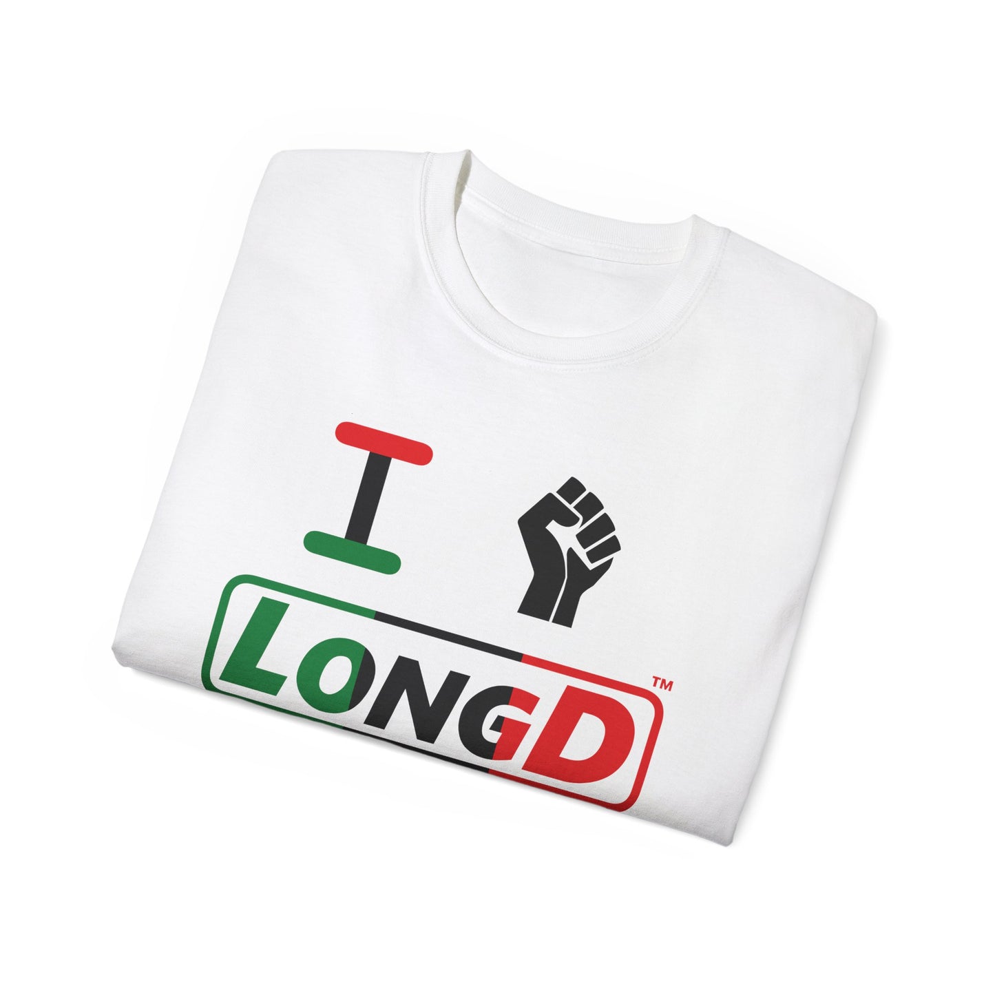 I Fist LongD® Logo Cotton Tee Juneteenth black fist positive thirds text