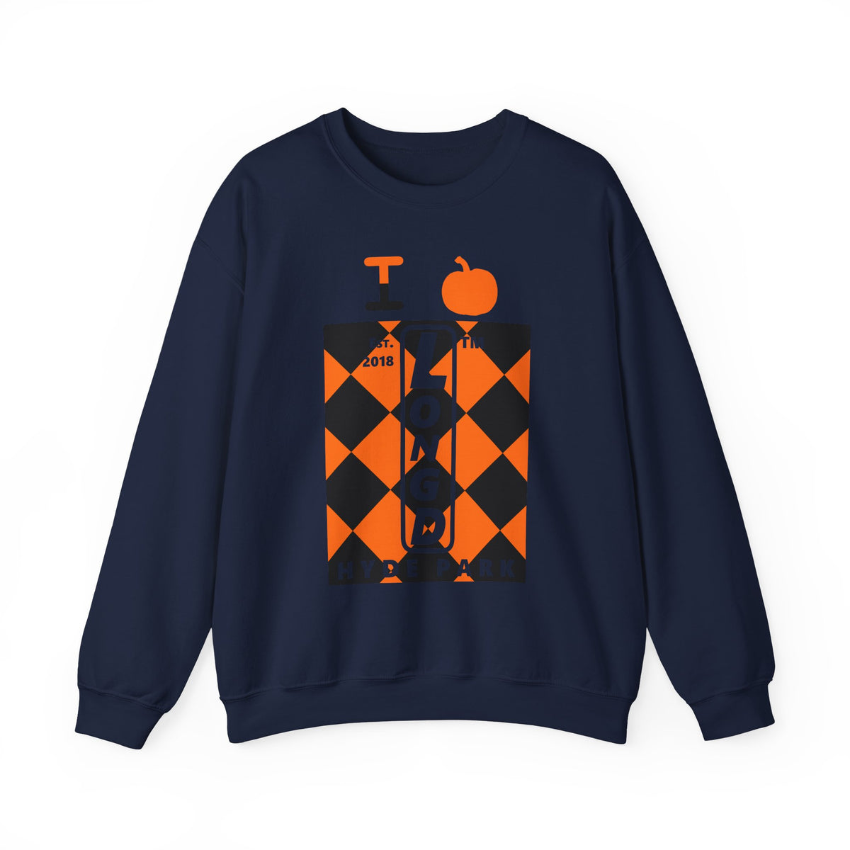 I pumpkin LongD Hyde Park negative upright argyle logo crewneck sweatshirt