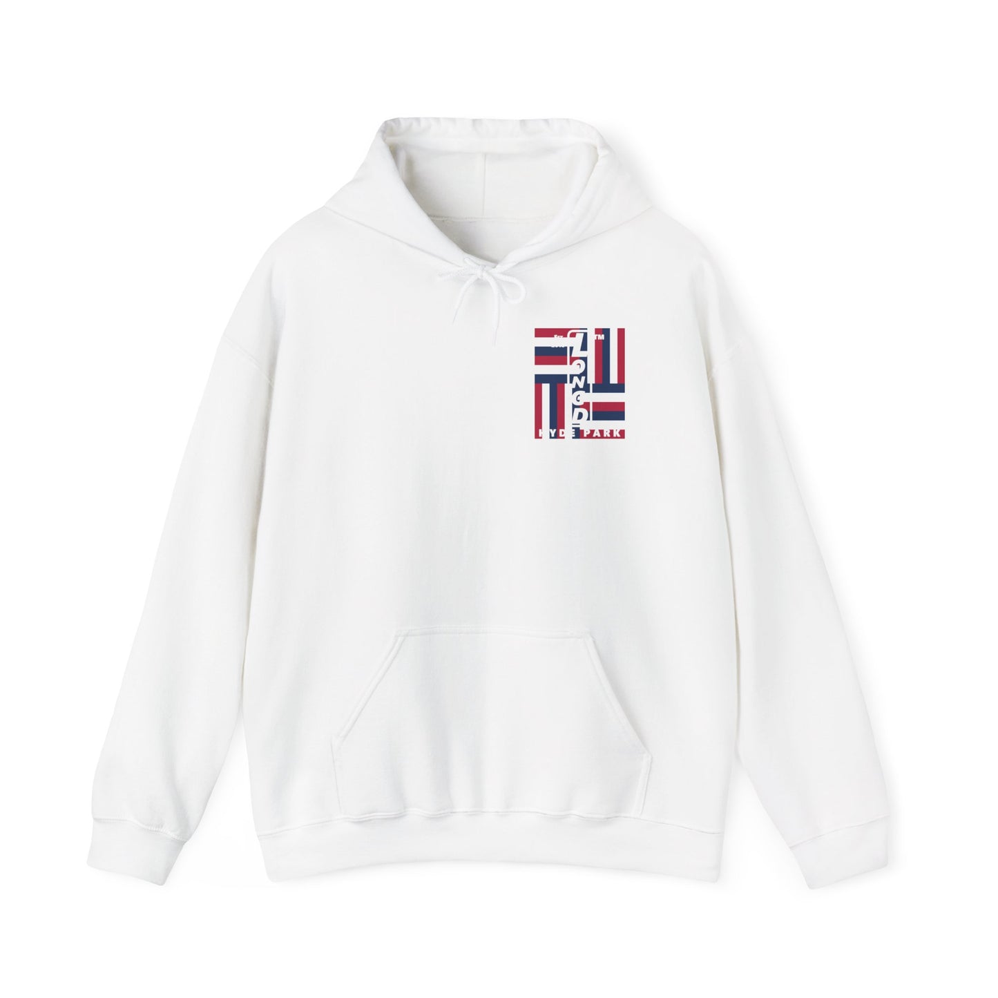 LongD single-breasted negative windmill front-back Hyde Park upright logo hoodie (Patriotic colors)