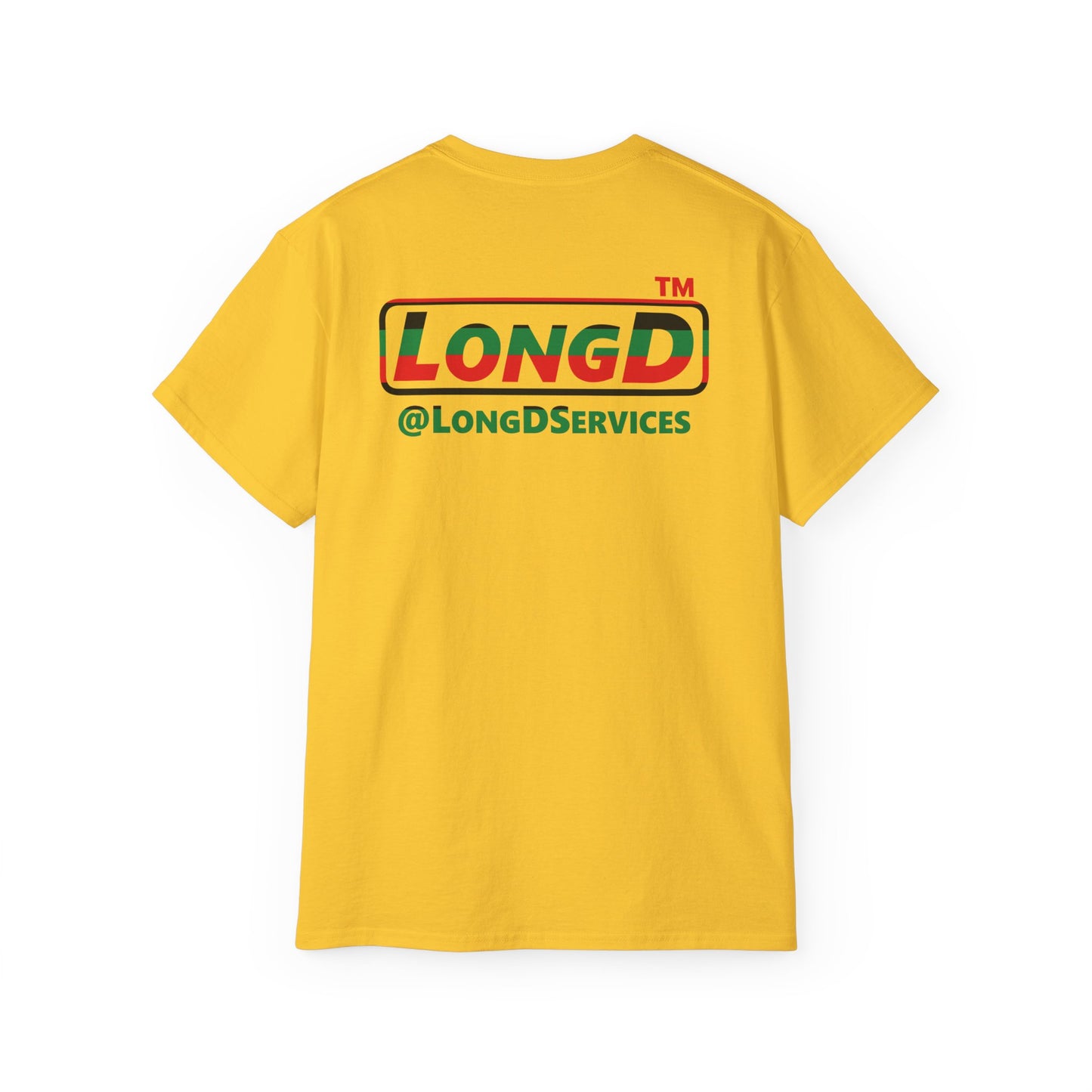 LongD positive horizontal 6-striped Chicago logo single-breasted front-back cotton tee (Juneteenth colors)