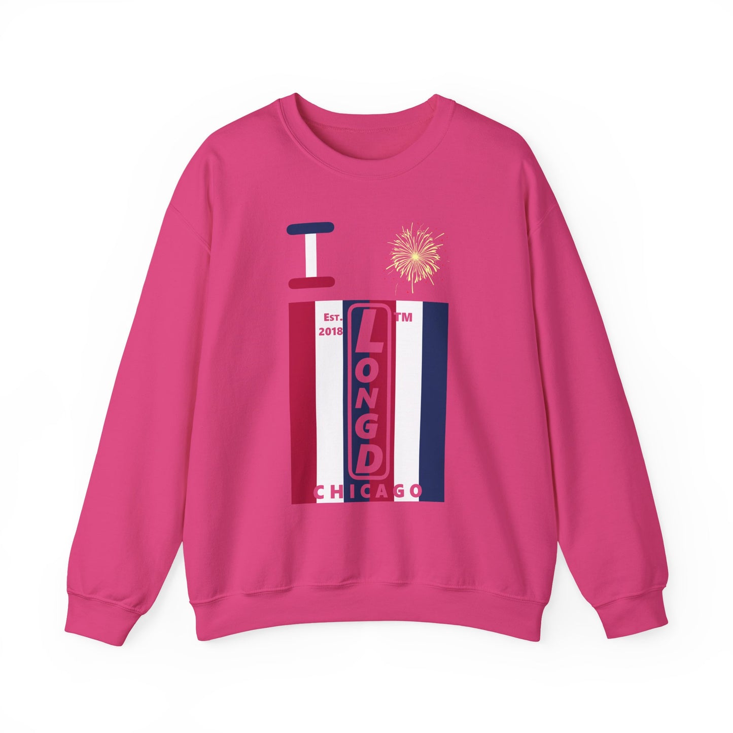 I Burst LongD negative vertical 6-striped Chicago upright logo crewneck sweatshirt