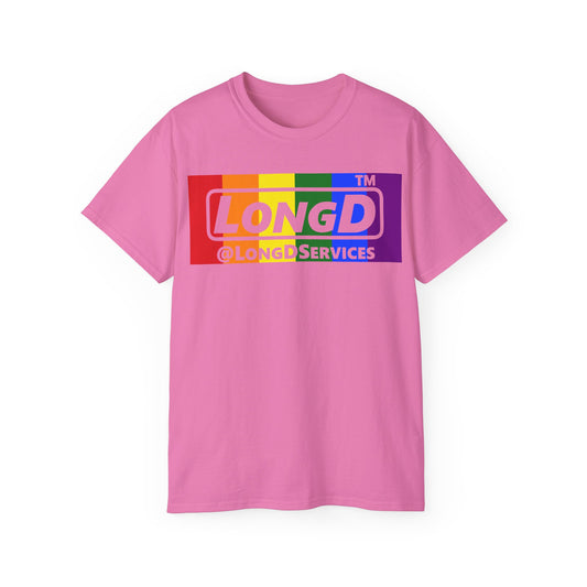 LongD negative vertical striped tag logo cotton tee (Pride colors)