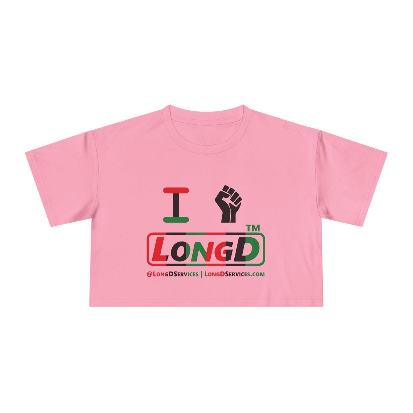 I fist LongD positive vertical 6-striped tag-domain logo crop tee