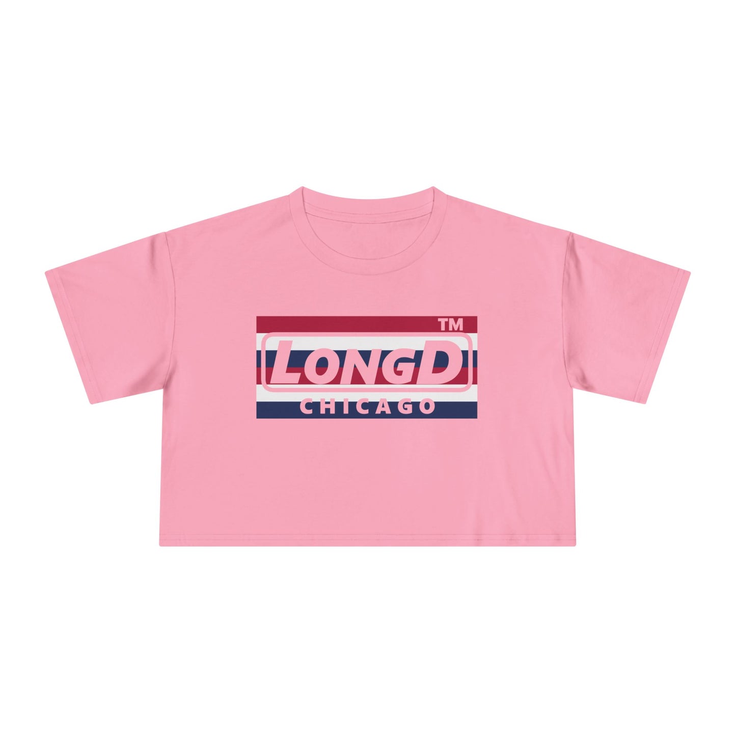 LongD negative horizontal 6-striped Chicago Logo Crop Tee (Patriotic colors)