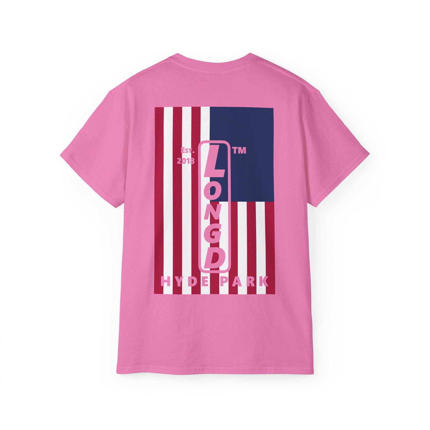 LongD cotton tee negative cropped flag single-breasted front-back Hyde Park upright logo (Patriotic colors)