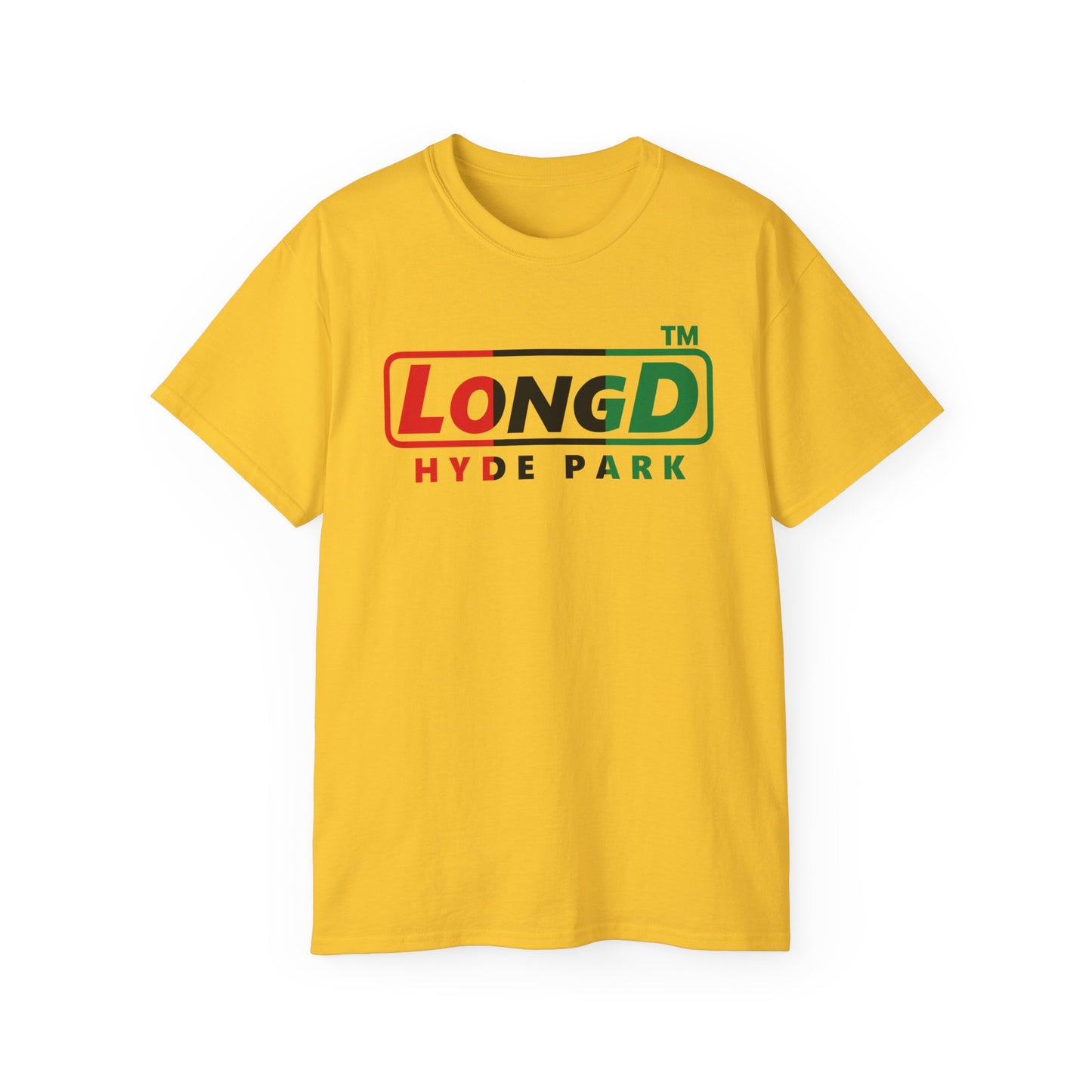 LongD positive vertical 3-striped Hyde Park logo cotton tee (Juneteenth colors)