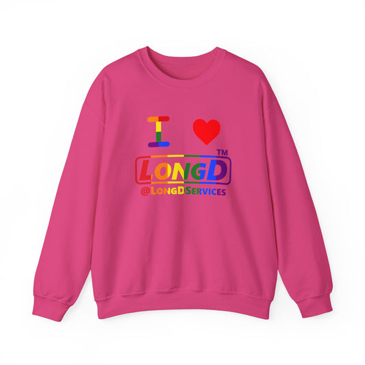 I Luv LongD positive vertical striped tag logo crewneck sweatshirt (Pride colors)