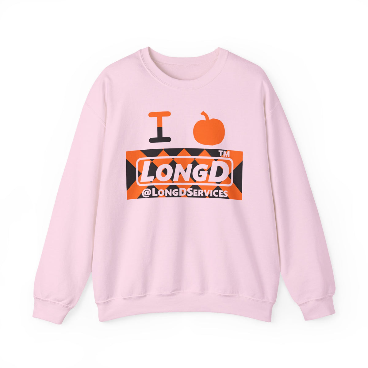 I pumpkin LongD Tag negative stylized argyle logo crewneck sweatshirt