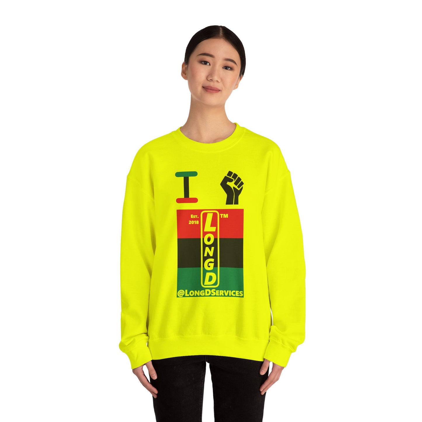 I Fist LongD negative horizontal 3-striped tag upright logo crewneck sweatshirt