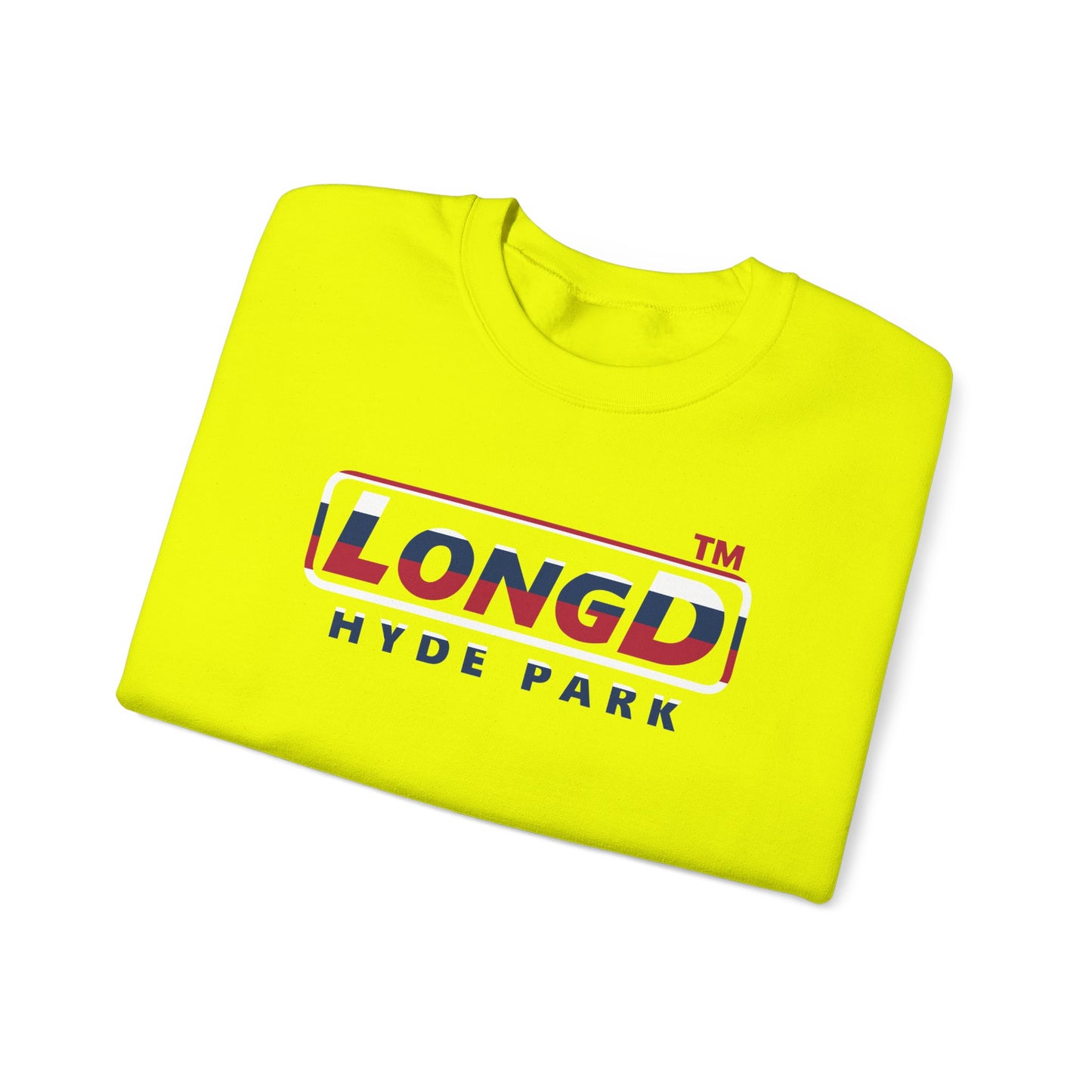 LongD positive horizontal 6-striped Hyde Park logo crewneck sweatshirt (patriotic colors)