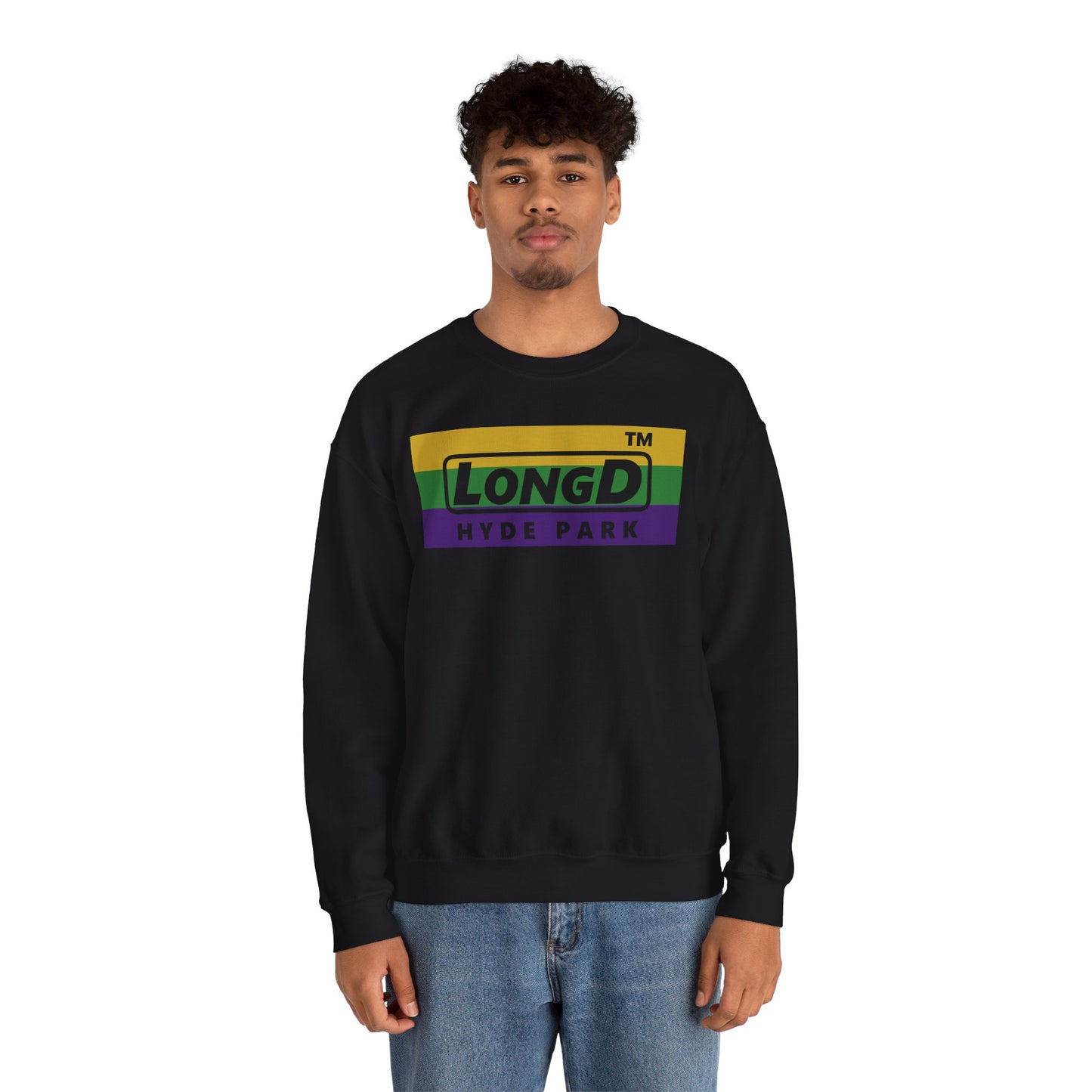 LongD negative striped Hyde Park logo crewneck sweatshirt