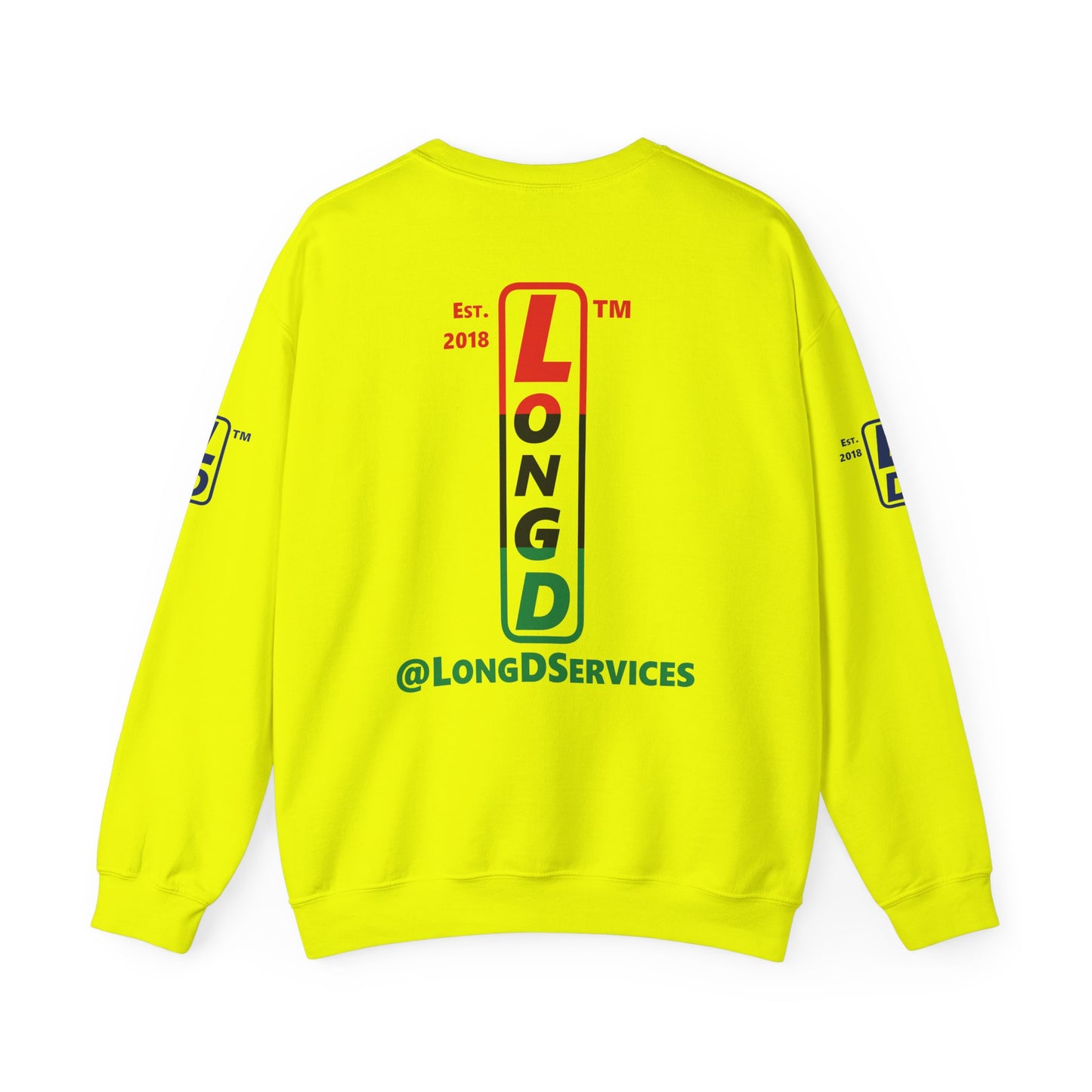 I Fist LongD positive horizontal 3-striped tag upright 4-print logo crewneck sweatshirt
