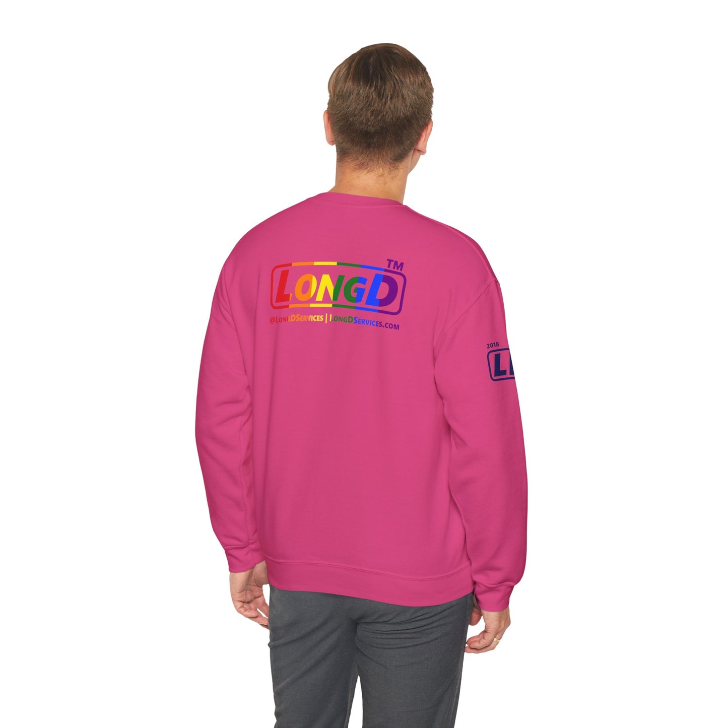 I Luv LongD official basic 4-print tag logo crewneck sweatshirt with Pride heart