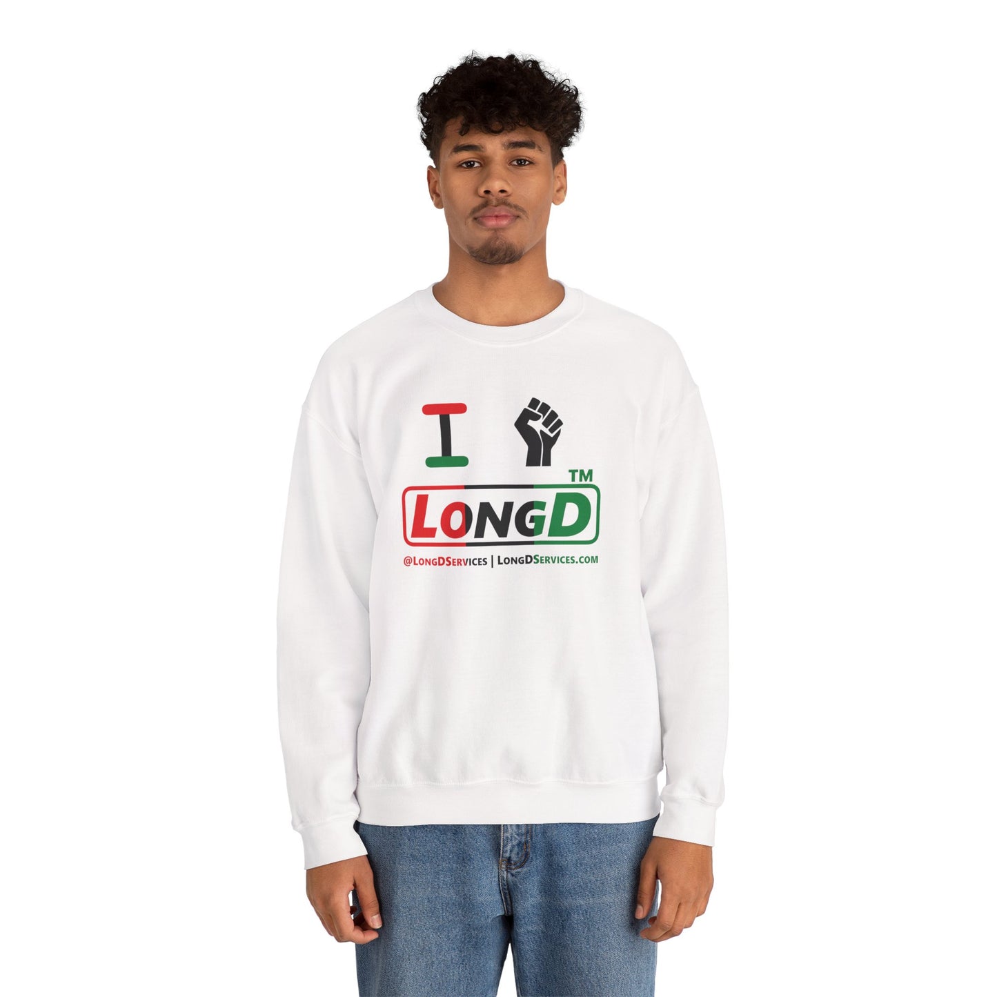 I fist LongD positive vertical 3-striped tag-domain logo crewneck sweatshirt