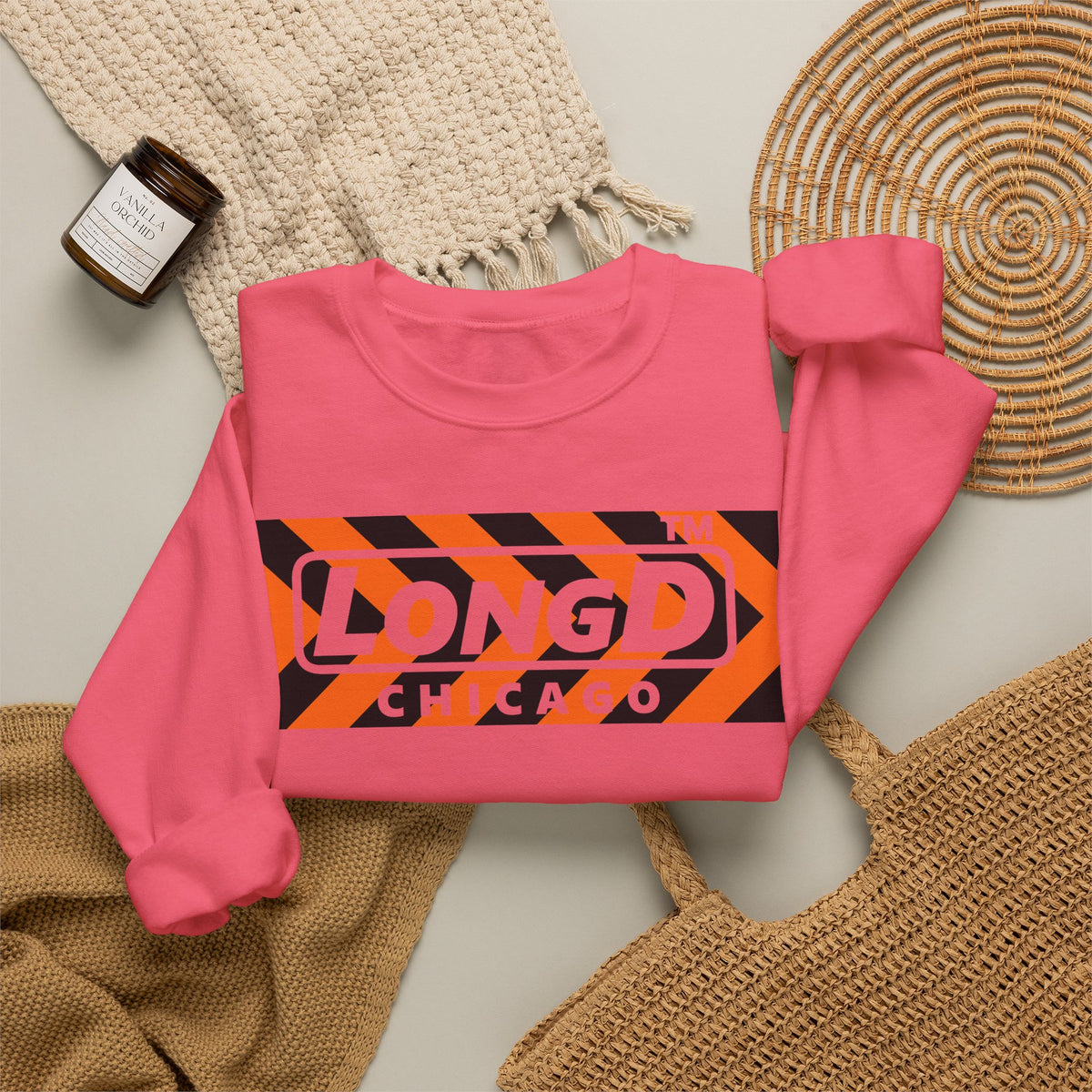 LongD Chicago negative forward chevron logo (Halloween colors) crewneck sweatshirt