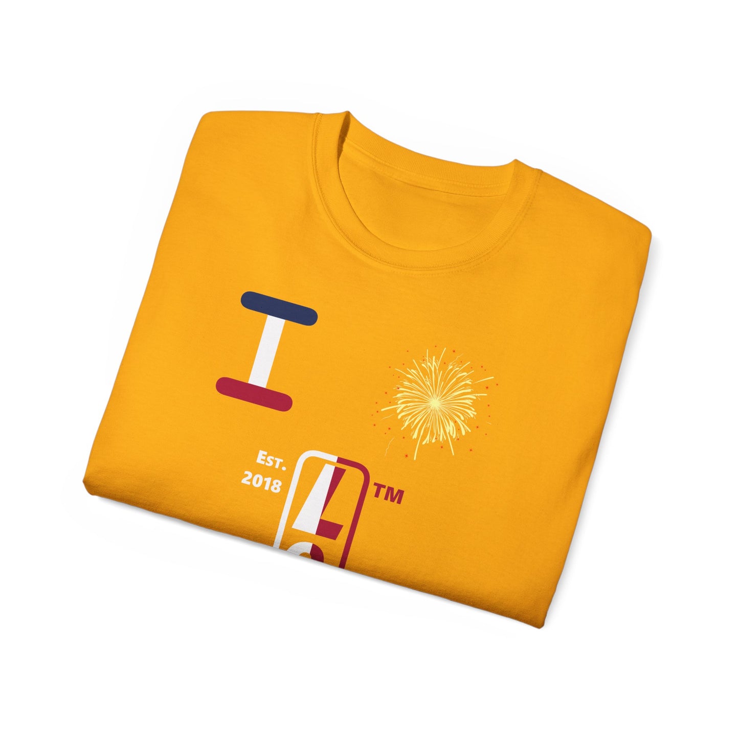 I Burst LongD cotton tee positive quarters Chicago upright logo (Patriotic colors)