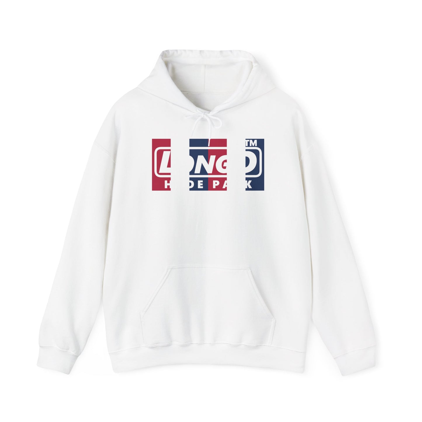 LongD® negative vertical 6-striped Hyde Park logo hoodie (patriotic colors)