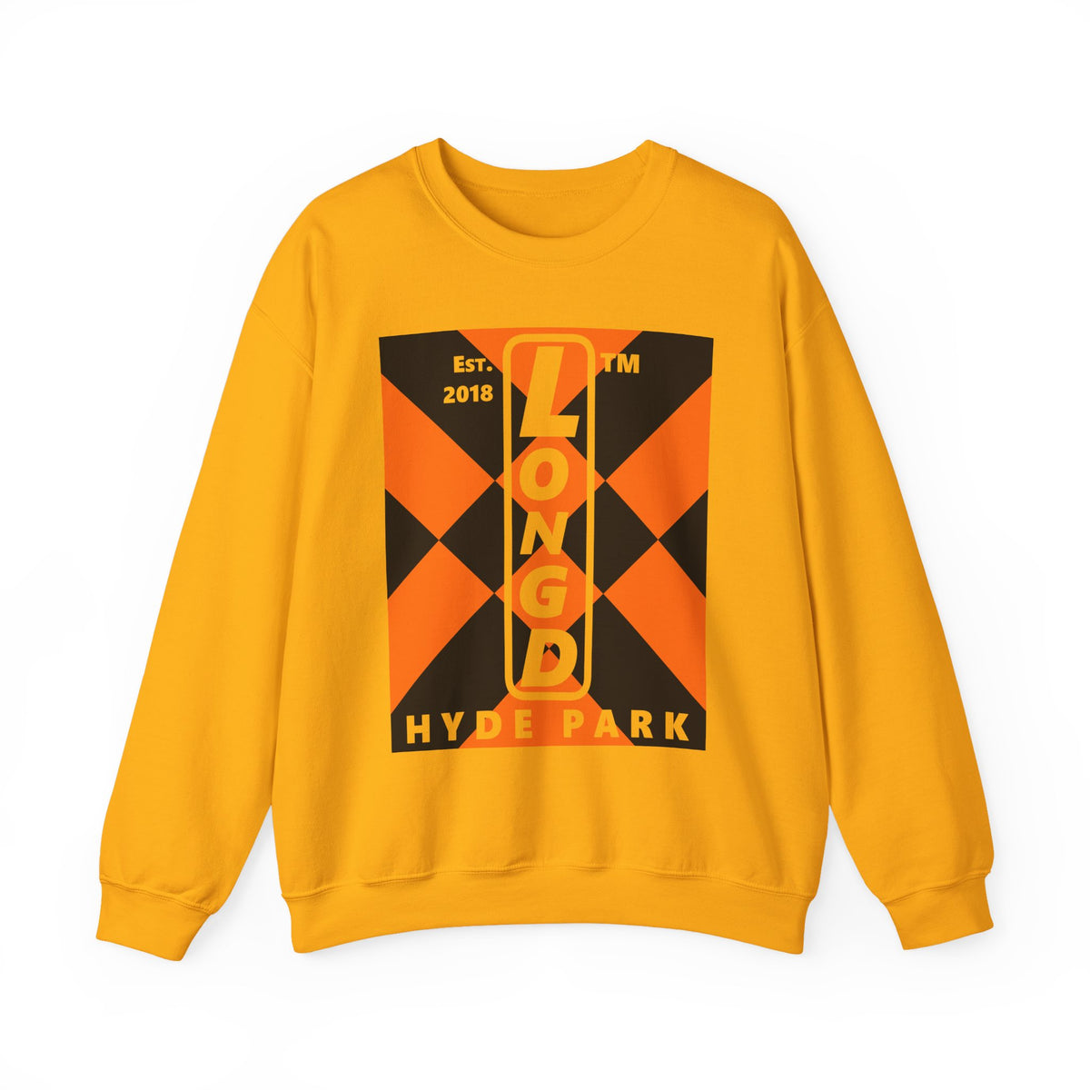 LongD Hyde Park negative upright mixed argyle logo (Halloween colors) crewneck sweatshirt