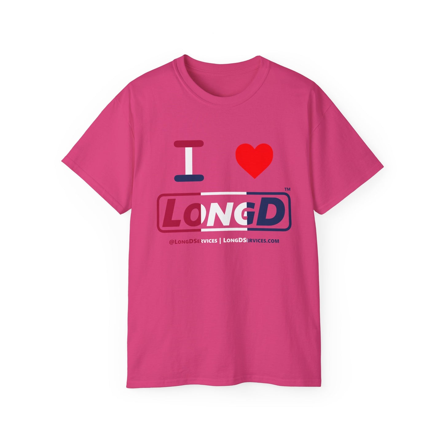 I Luv LongD® Logo Cotton Tee Red, White and Blue positive thirds text
