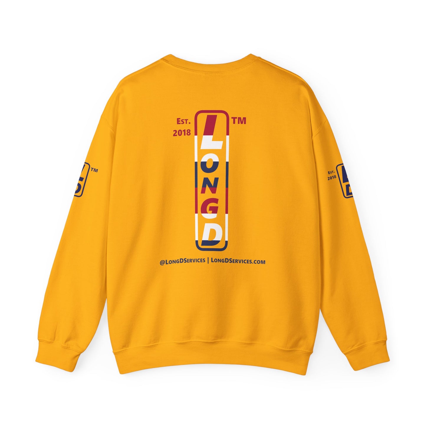 I Burst LongD positive horizontal 6-striped tag-domain upright 4-print logo crewneck sweatshirt