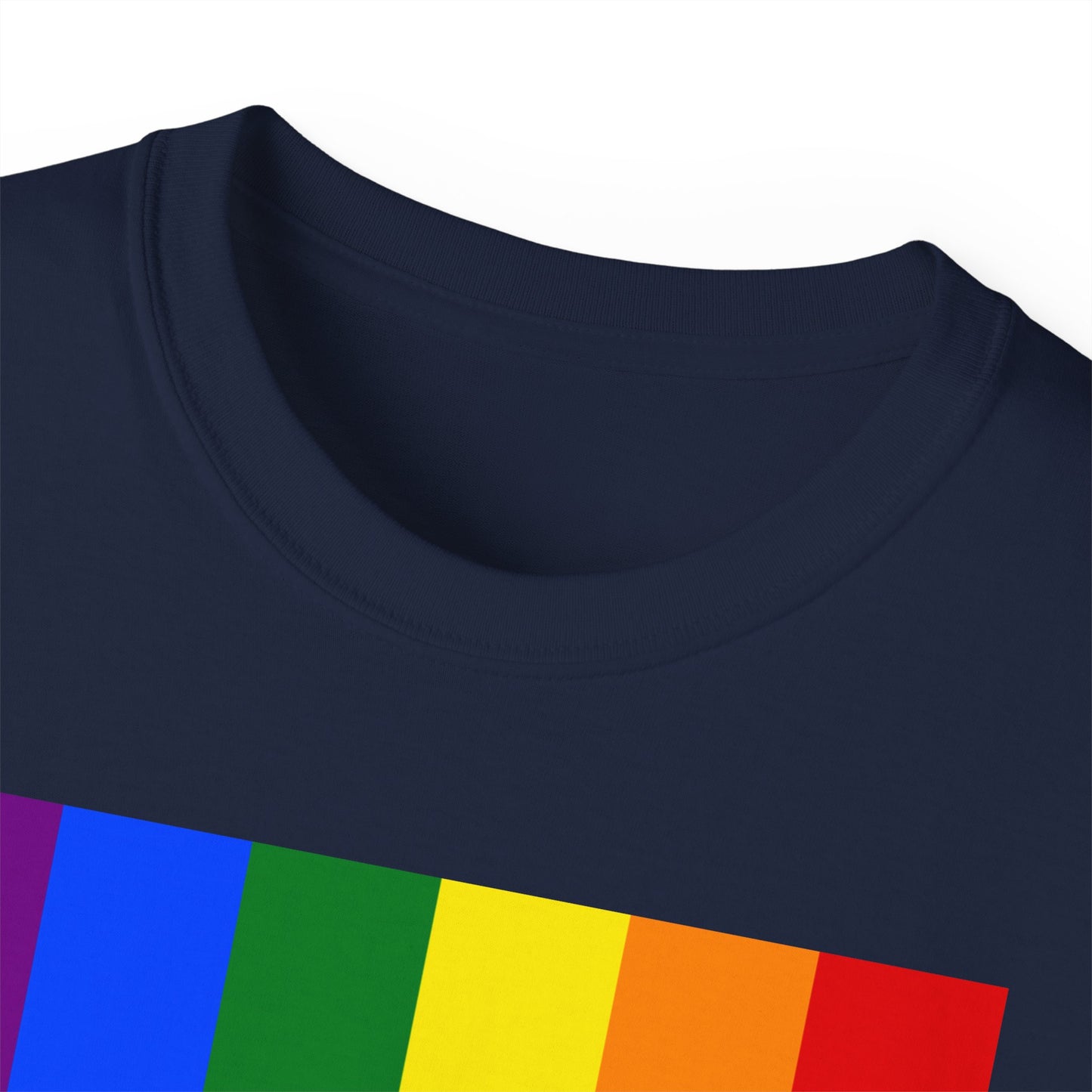 LongD® Logo Cotton Tee Pride rainbow vertical flag negative text