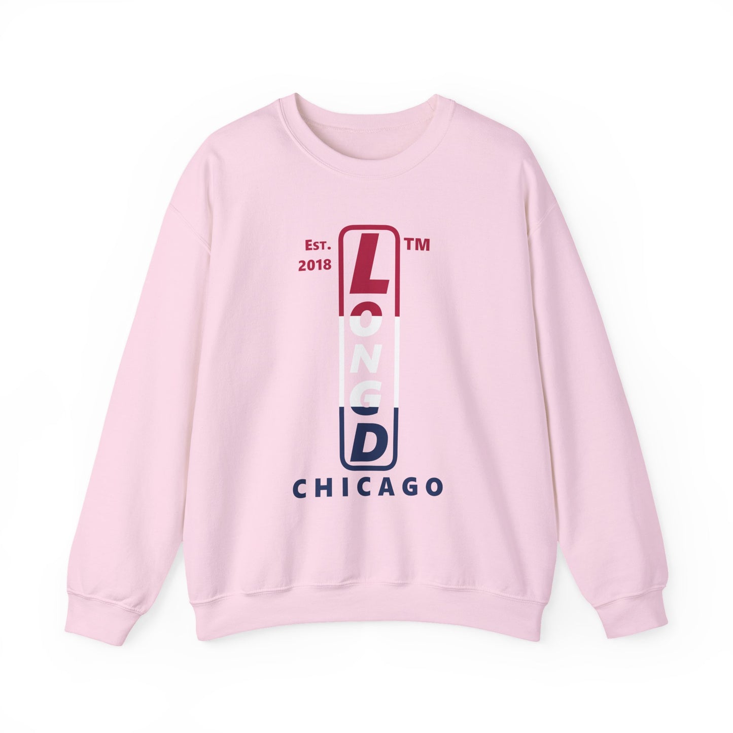 LongD positive horizontal 3-striped Chicago logo crewneck sweatshirt (patriotic colors)