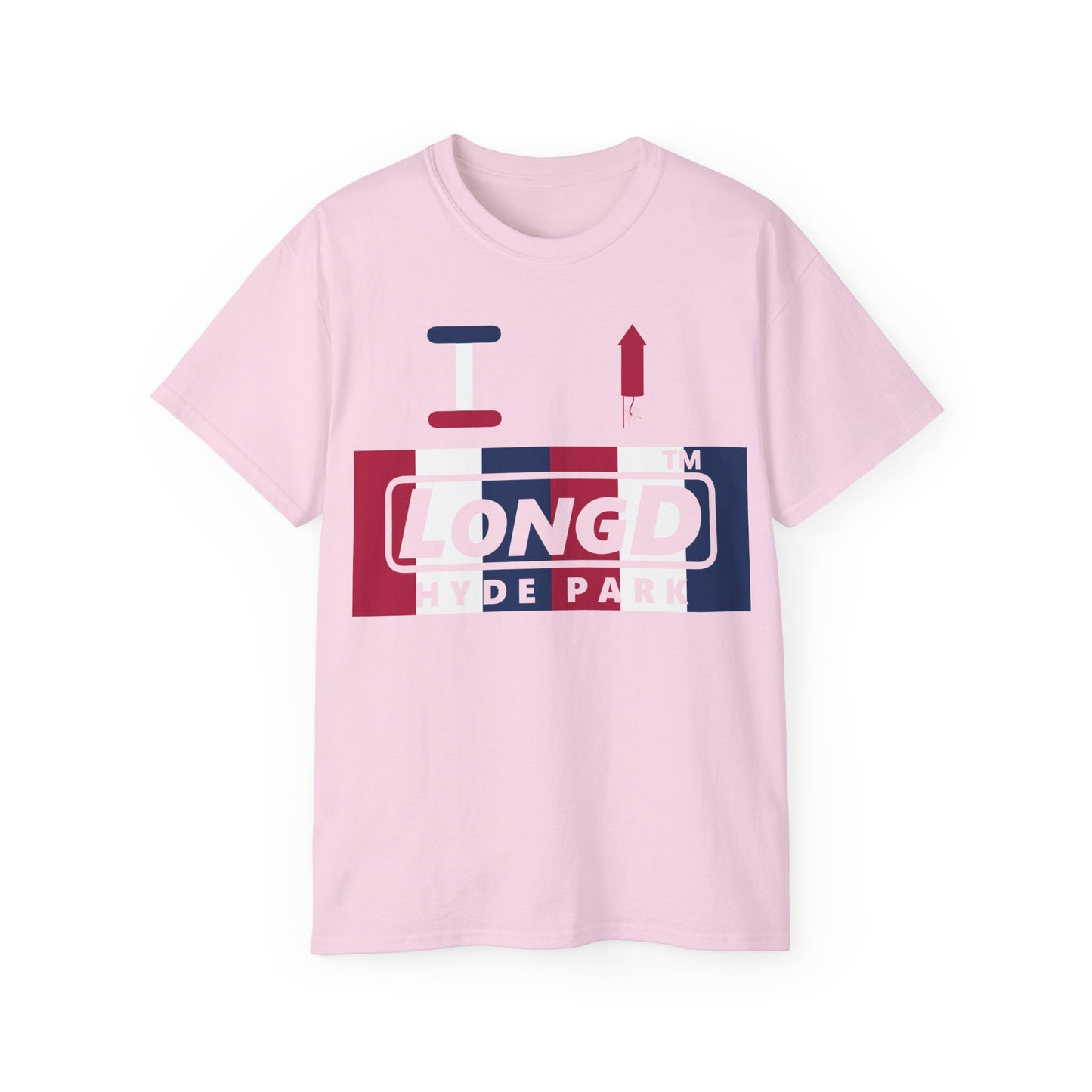 I firecracker LongD negative vertical 6-striped tag-domain logo cotton tee