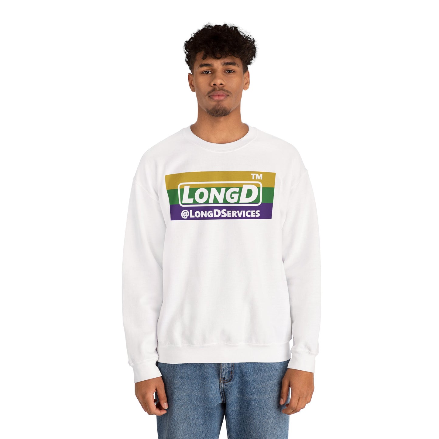 LongD negative striped Tag logo crewneck sweatshirt