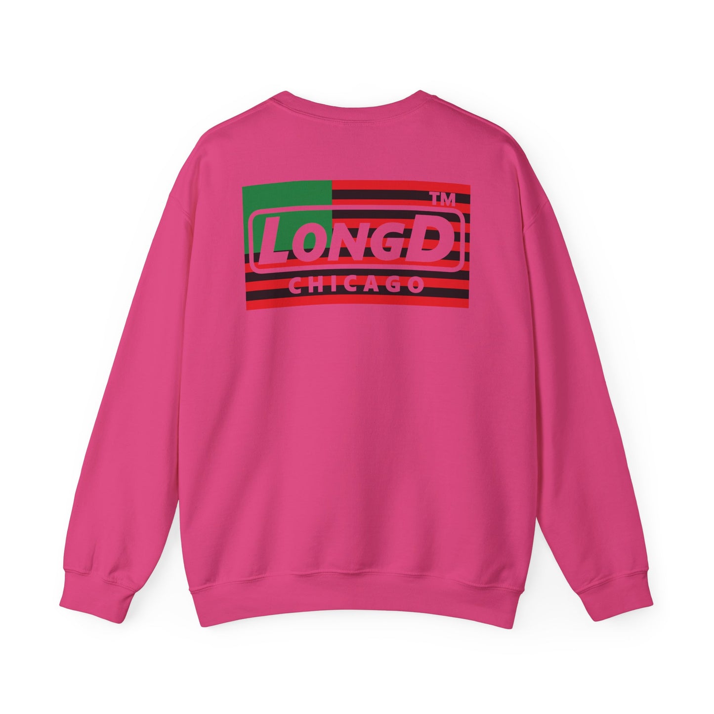 I fist LongD negative flag front-back Chicago logo crewneck sweatshirt
