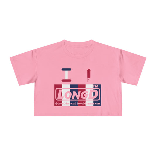 I firecracker LongD negative vertical 6-striped tag-domain Logo Crop Tee (Patriotic colors)